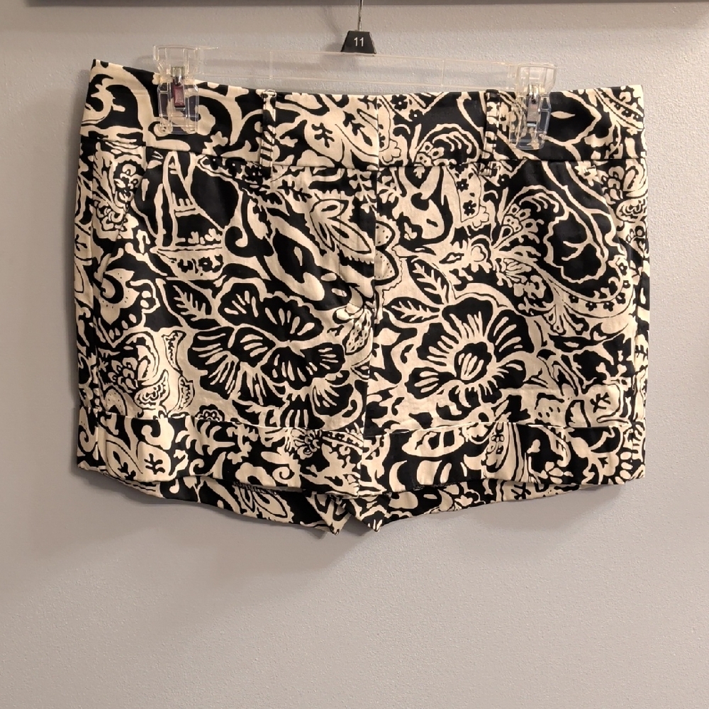 New York & Company Black and Cream Floral High Waist Shorts